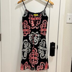 Banana Republic Size 4 Dress Navy with Pink & Gray Pattern, Drawstring & Pockets
